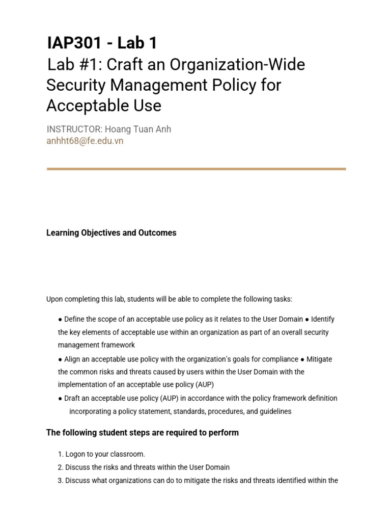Acceptable Use Policy for Security Management | PDF | Computer Network ...