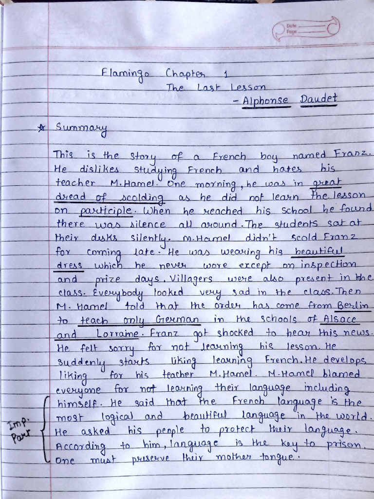 Last Lesson Summary and Analysis | PDF
