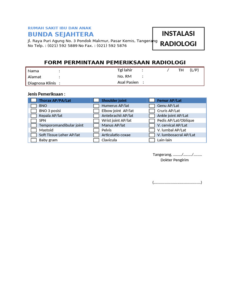 Formulir Permintaan Radiologi Bunda Sejahtera | PDF