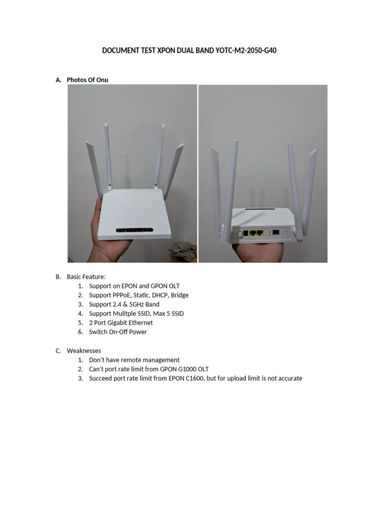YOTC M2-2050 Gateway Features & Limitations | PDF