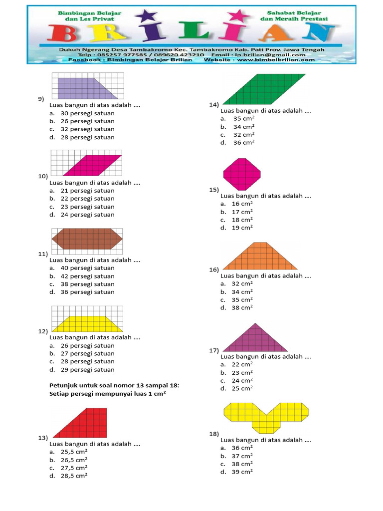 Soal Matematika Kelas 4 SD Bab 4 Sub Bab 1 Pengukuran Luas Lembar 5 ...