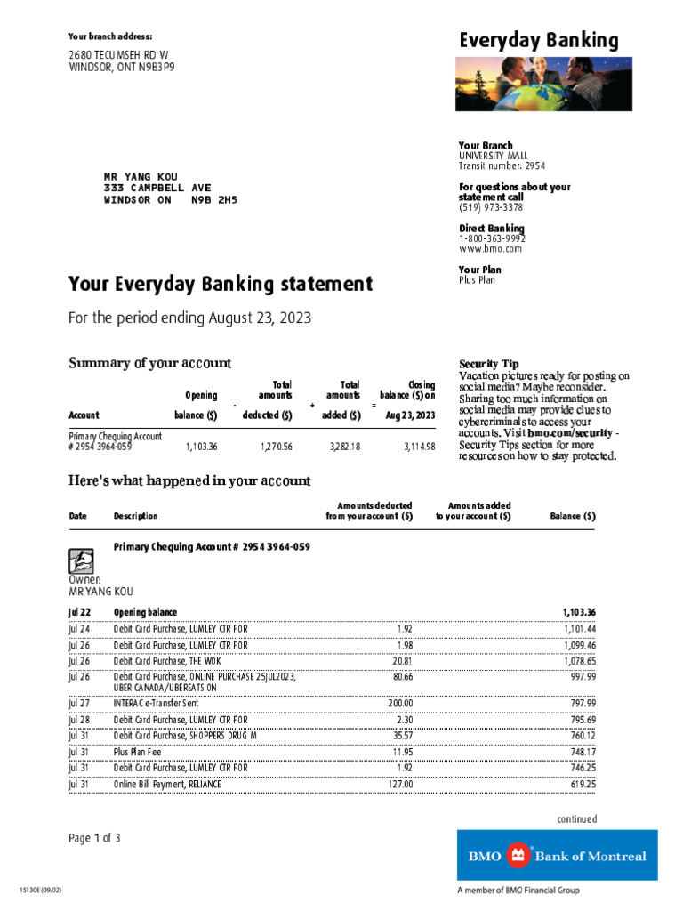 Estatement - 2023 08 23 | PDF | Debit Card | American Express