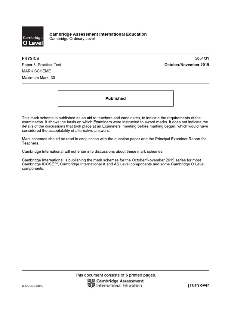 O Level Physics Practical Mark Scheme | PDF