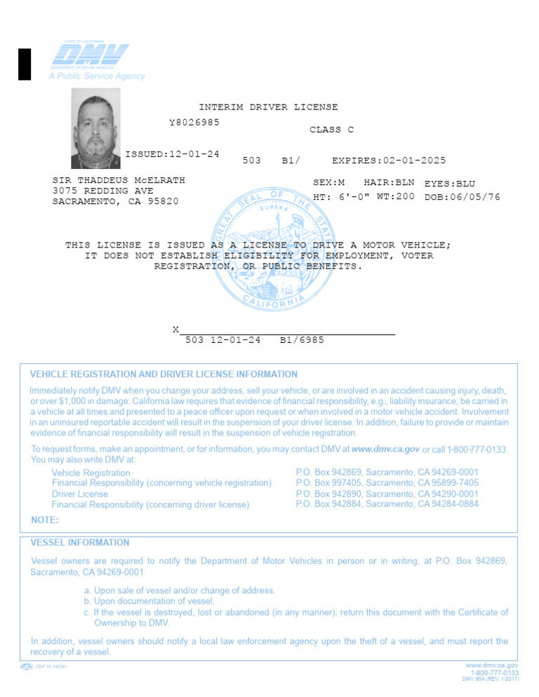 California Interim Driver License Details | PDF | Department Of Motor ...