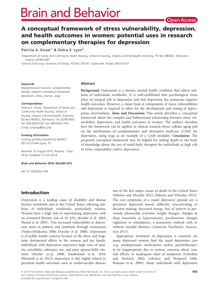 Brain and Behavior - 2014 - Kinser - A Conceptual Framework of Stress ...