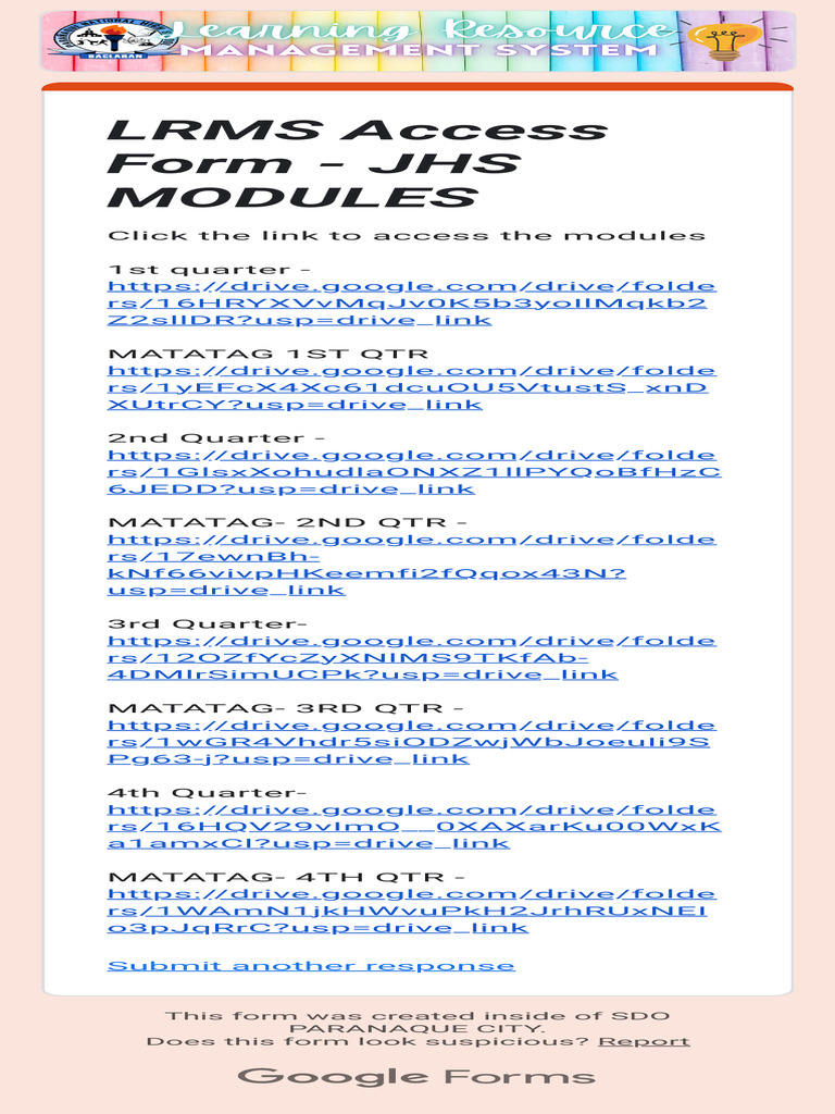 Lrms Access Form - Jhs Modules 2 | PDF