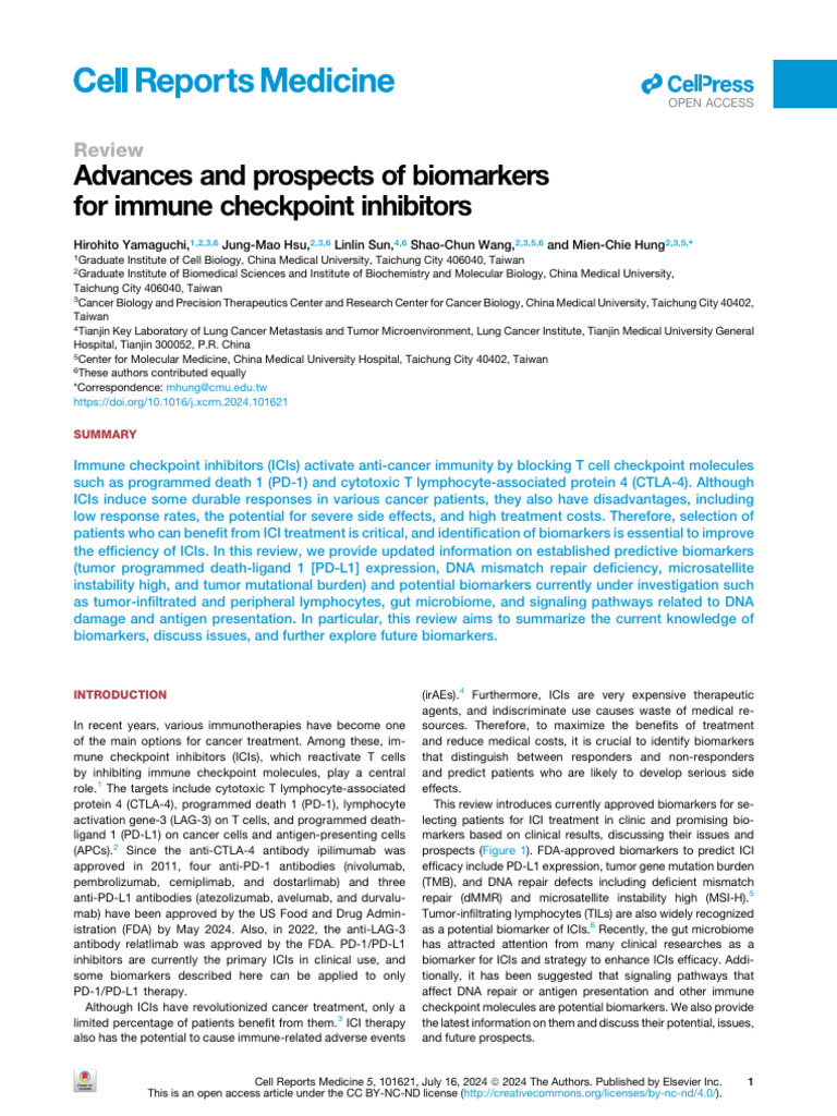Advances and Prospects of Biomarkers For Immune CH | PDF | Cancer | T Cell