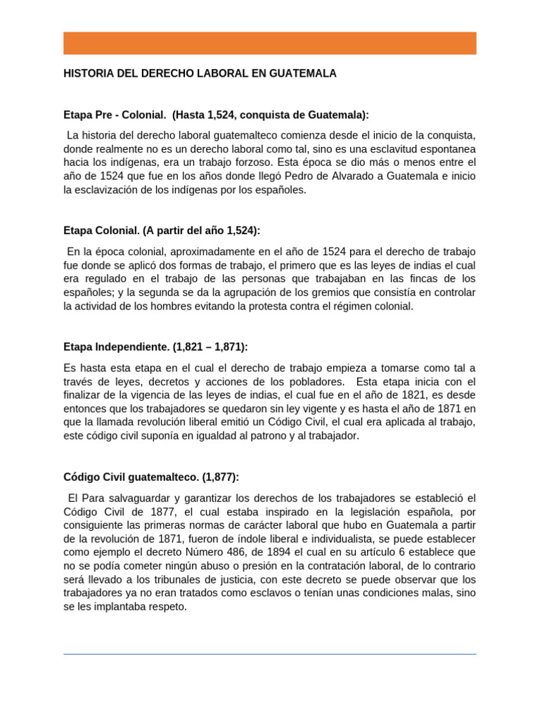 Historia del Derecho Laboral en Guatemala | PDF | Guatemala | Esclavitud