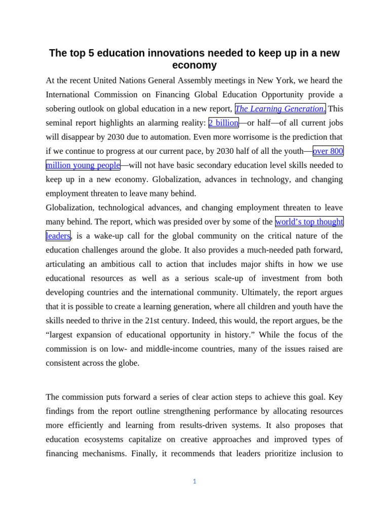 Top 5 Education Innovations for Future Skills | PDF | Innovation ...
