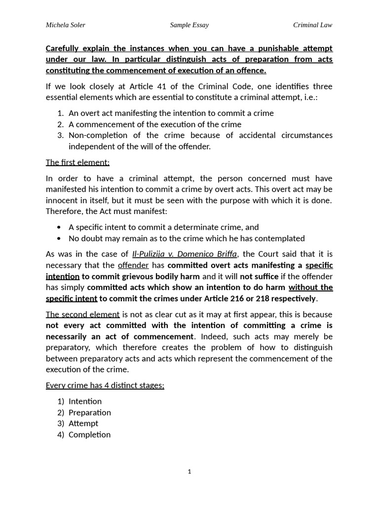 Distinguishing Overt Acts in Criminal Attempts | PDF | Crimes | Crime ...