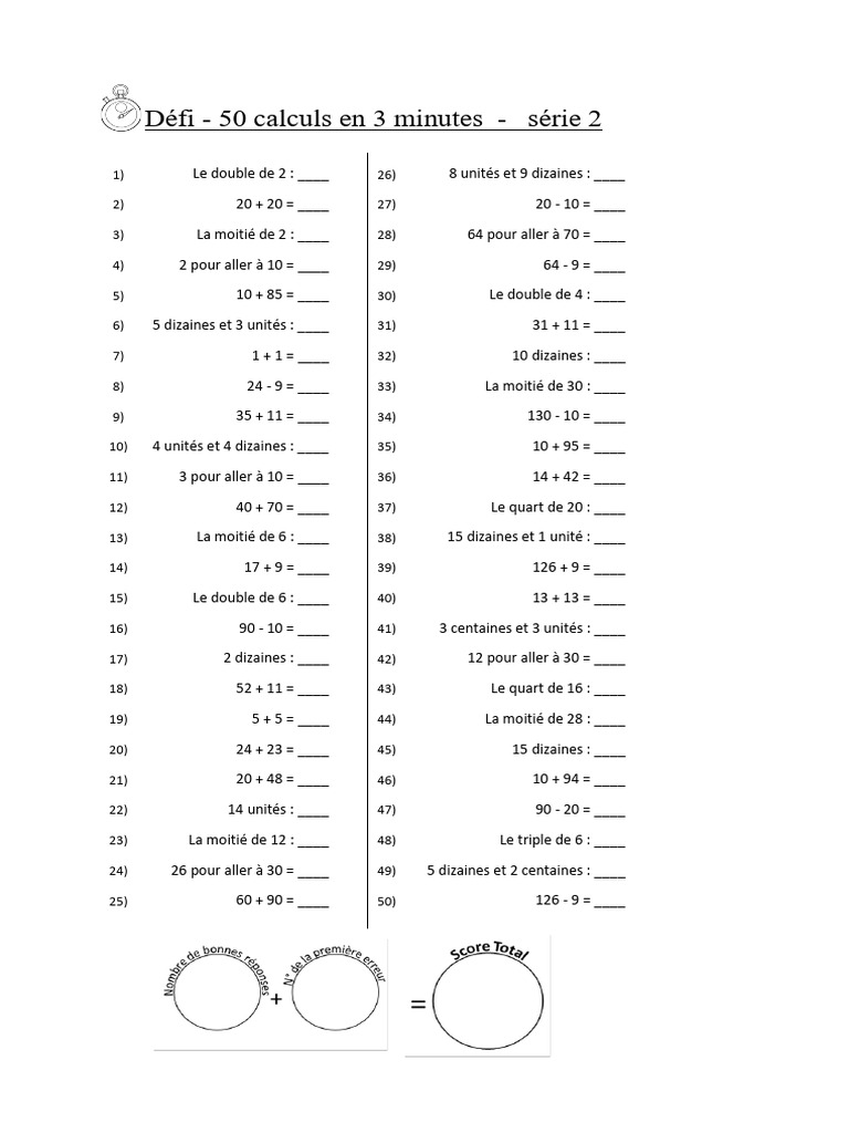 Défi : 50 calculs en 3 minutes | PDF