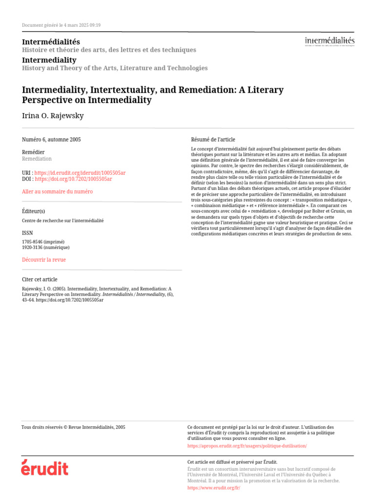Intermediality | PDF | Intertextuality | Theory