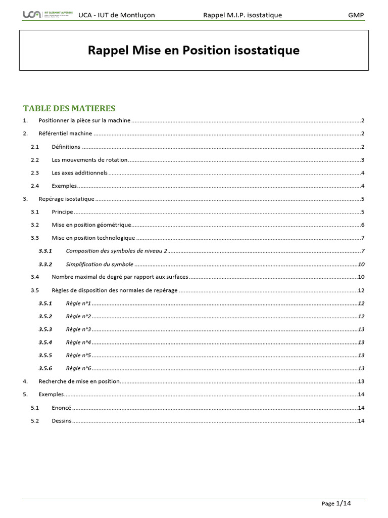 Rappel sur la Mise en Position Isostatique PDF Mécanique — free download