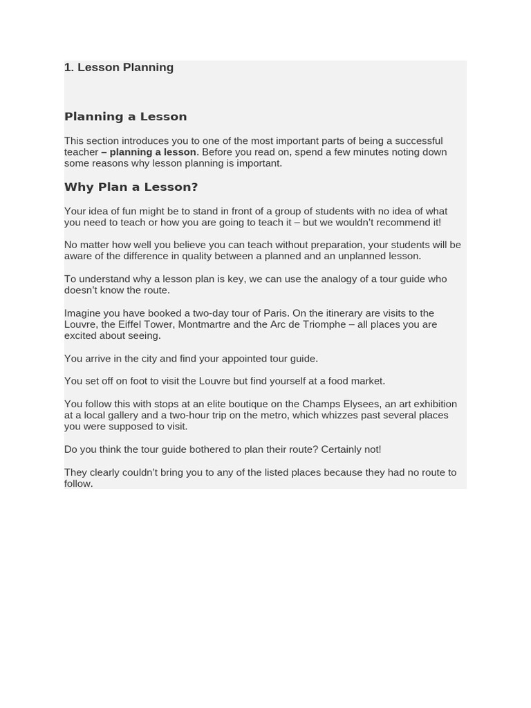 Lesson Planning Essentials for TEFL | PDF | Lesson Plan | English As A ...
