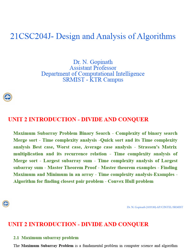 Divide and Conquer Algorithms Overview | PDF | Time Complexity ...