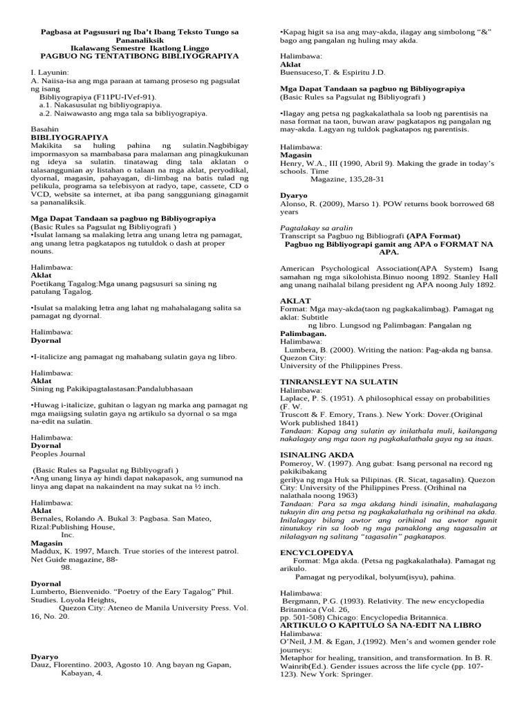 LAS - Week3 - Pagsulat NG Bibliyograpiya | PDF