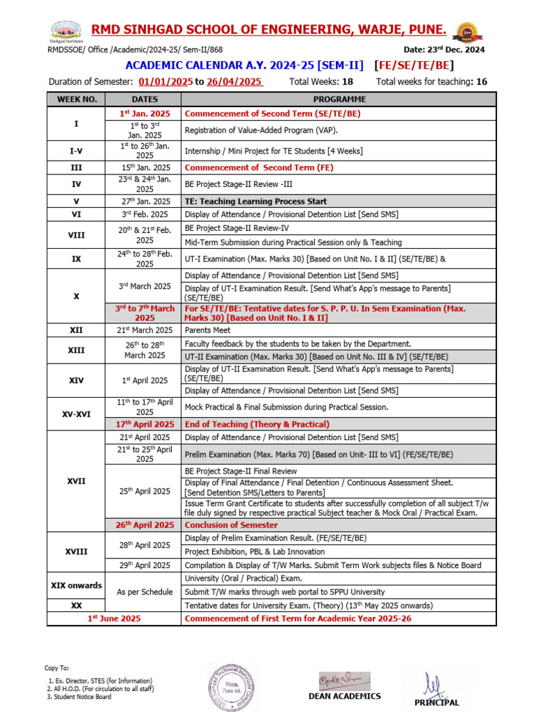 Academic Calender - 24-25 - SEM-II | PDF | Educational Stages ...