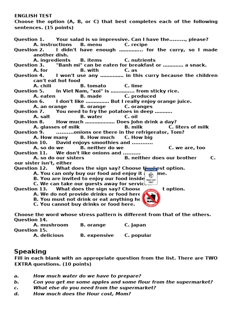 Practise Test (Hard) | PDF | Hamburgers | Vietnamese Cuisine
