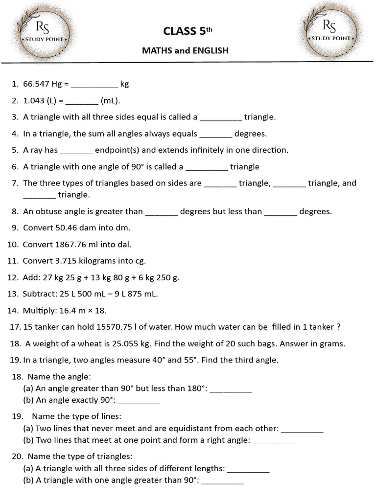 Class 5 Measurement | PDF | Triangle | Kilogram