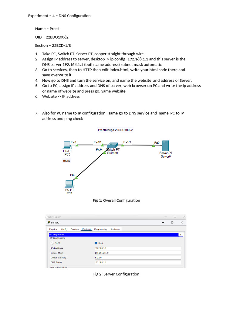 DNS Configuration Experiment Guide | PDF
