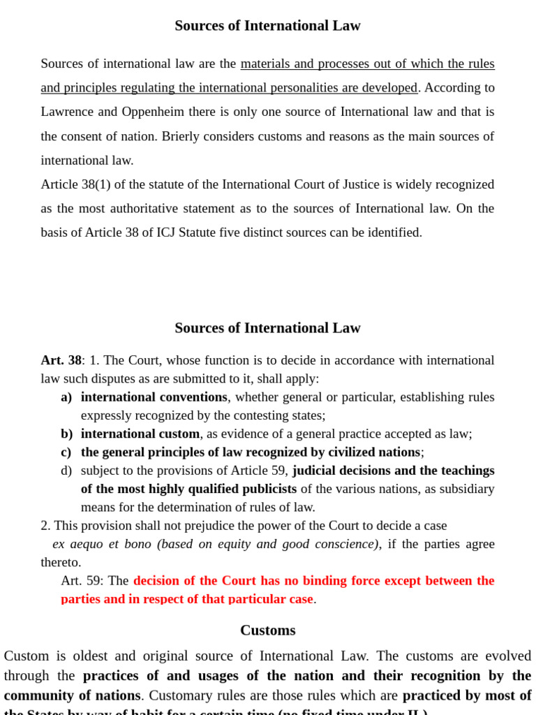 Sources of International Law Explained | PDF | International Law | Treaty