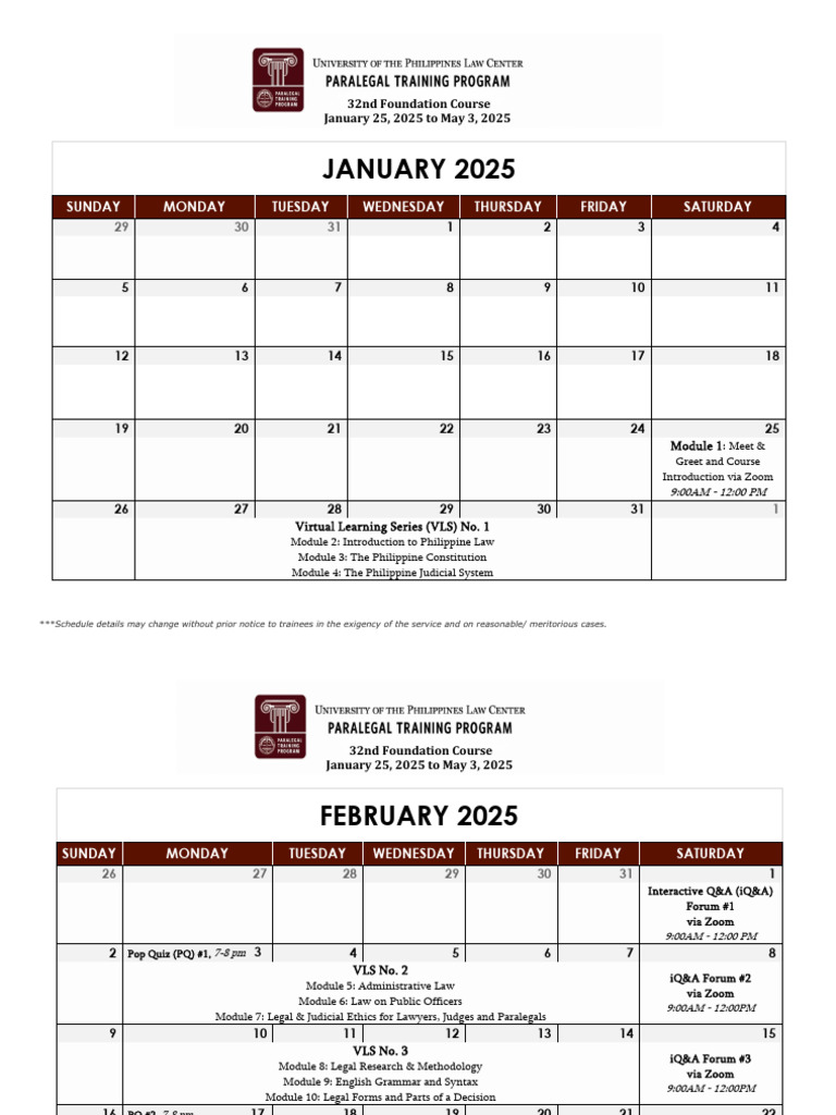 32nd Foundation Course Schedule 2025 | PDF | Common Law | Public Law