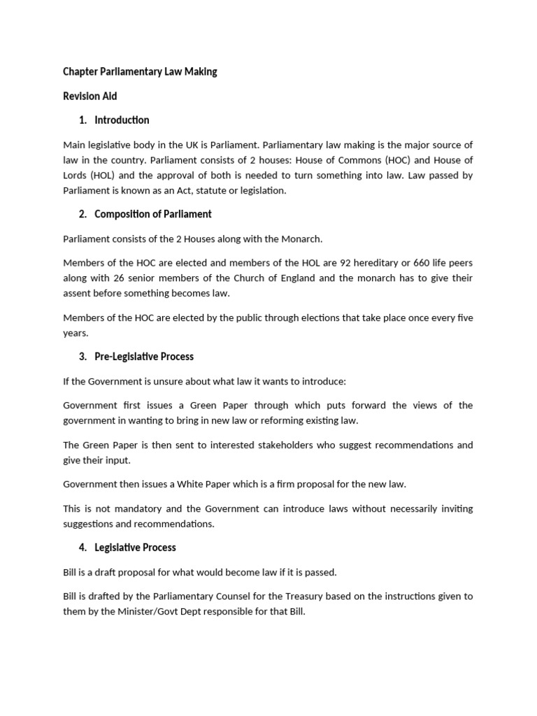 2.parliamentary Law Making Revision Aid | PDF | Bill (Law) | Parliament ...
