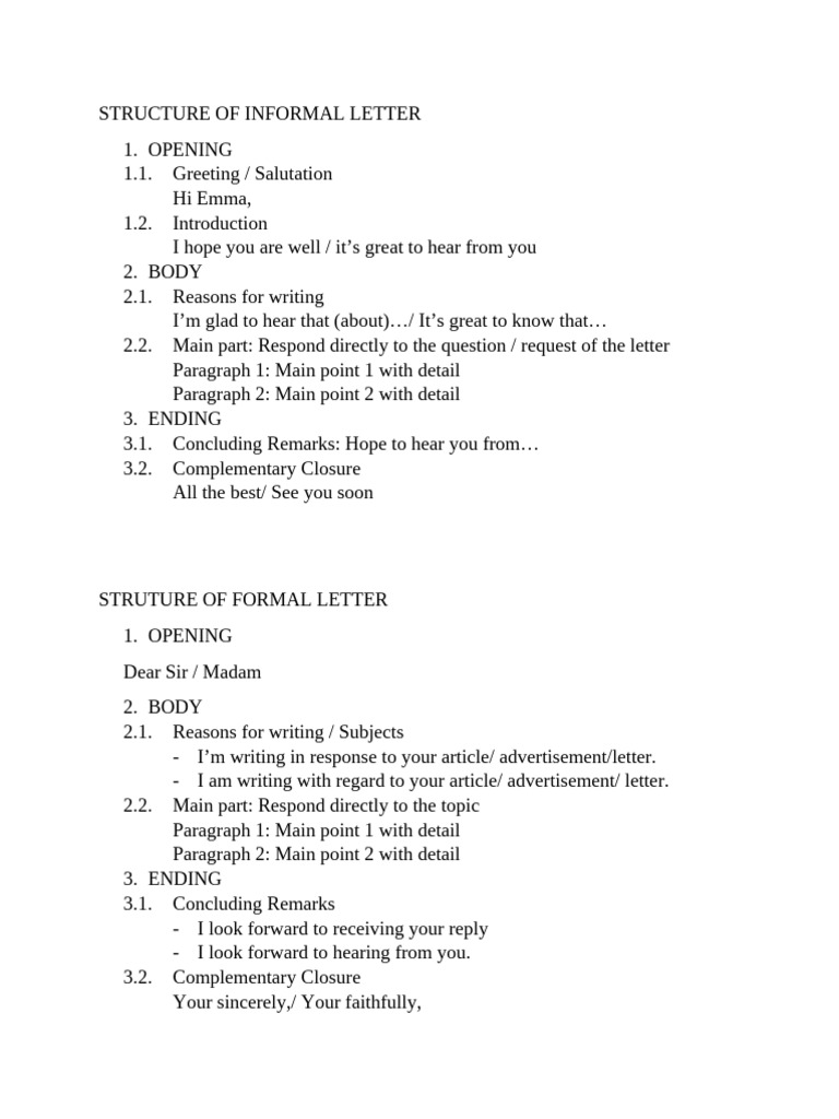 Informal and Formal Letter Structures | PDF