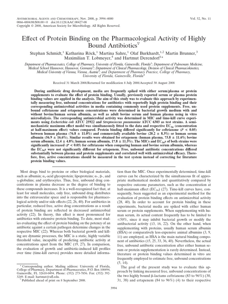 Effect of Protein Binding On The Pharmacological Activity of Highly ...