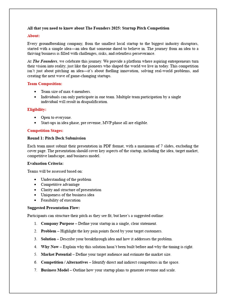 Founders 2025 Startup Pitch Competition | PDF | Startup Company | Small ...