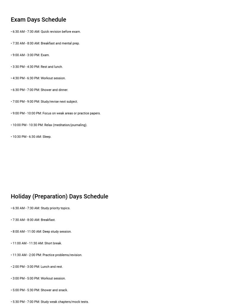 Exam Days and Preparation Schedule | PDF