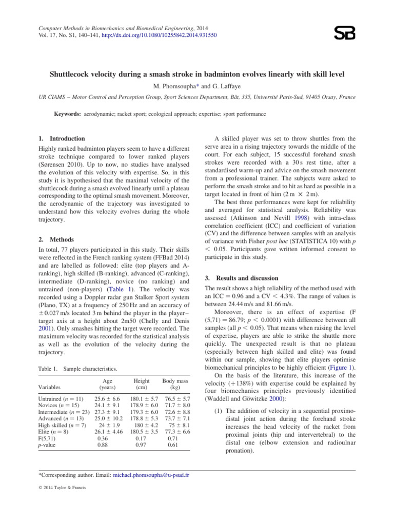 Shuttlecock Velocity and Skill in Badminton | PDF | Force