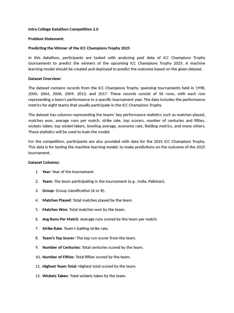 Datathon: Predict ICC Champions Trophy 2025 | PDF | Accuracy And ...