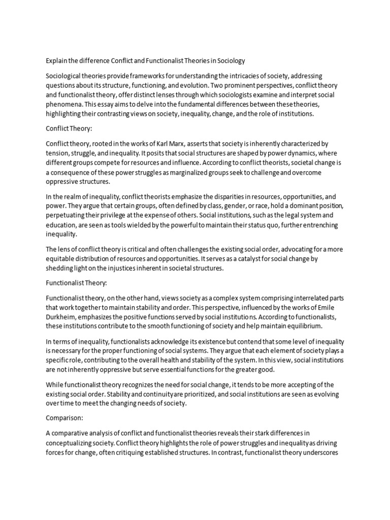 Comparing Conflict and Functionalist Theories | PDF | Sociology | Society