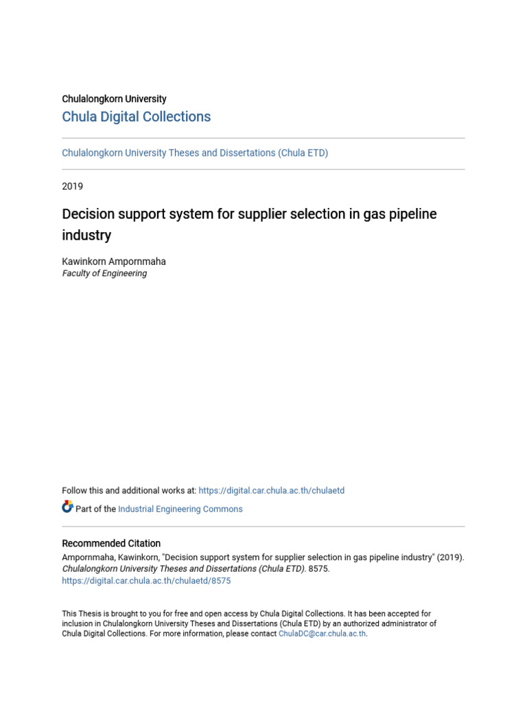 Decision Support System For Supplier Selection in Gas Pipeline in | PDF