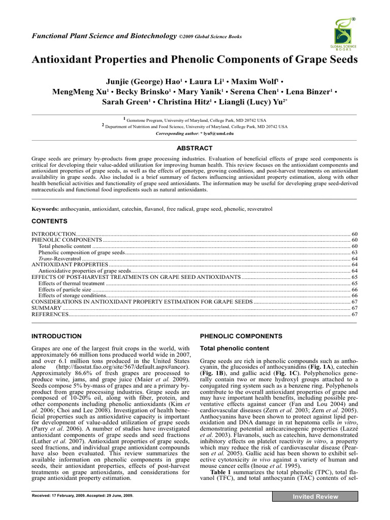 Grape Seeds: Antioxidants & Health Benefits | PDF | Phenolic Content In ...