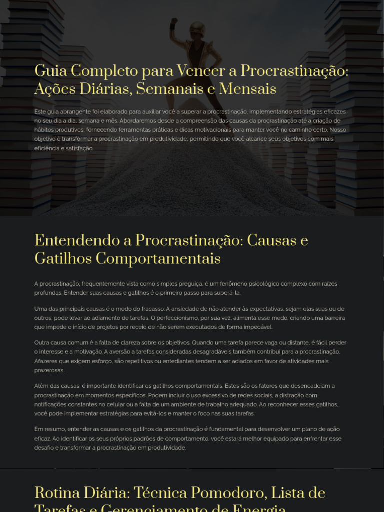 Guia Completo para Vencer A Procrastinacao Acoes Diarias Semanais e ...