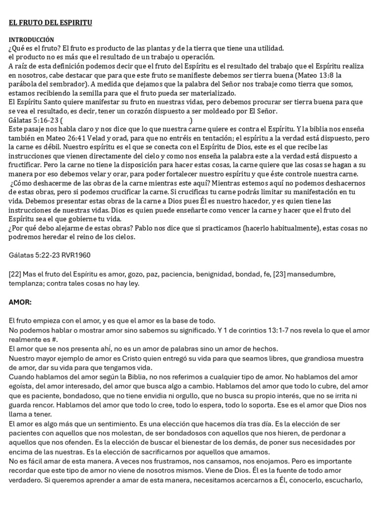 Fruto del Espíritu: Amor y Virtudes | PDF | Amor | Fruto Del Espiritu Santo