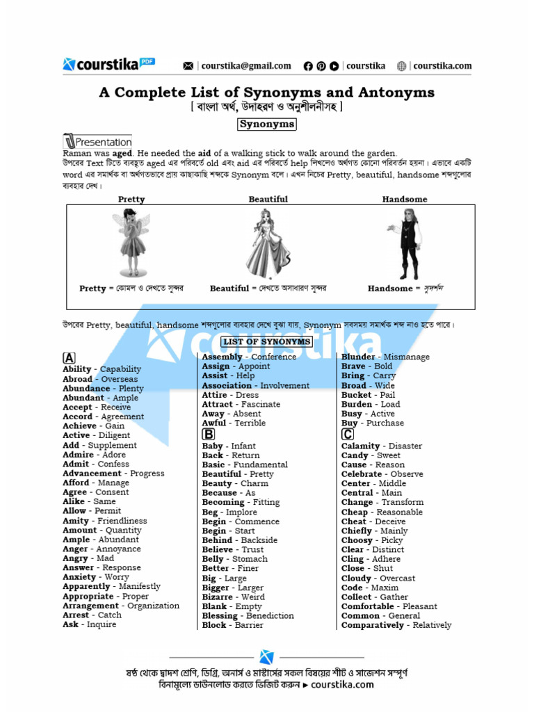 Synonyms and Antonyms Comprehensive List | PDF