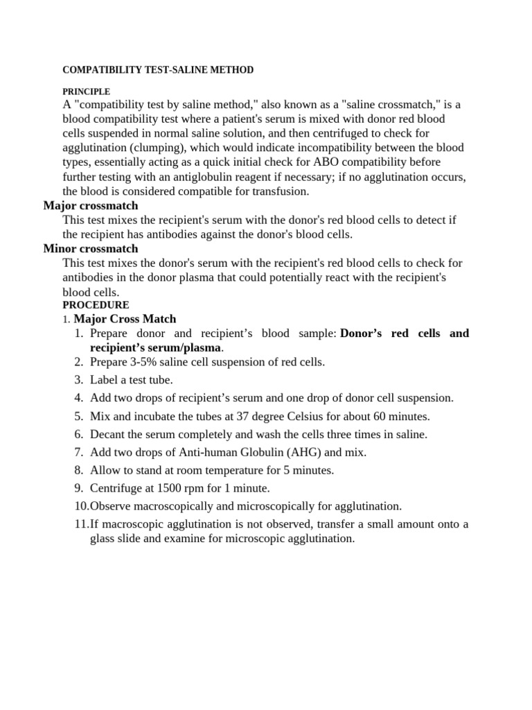 COMPATIBILITY TEST PDF Blood Plasma Medical Specialties