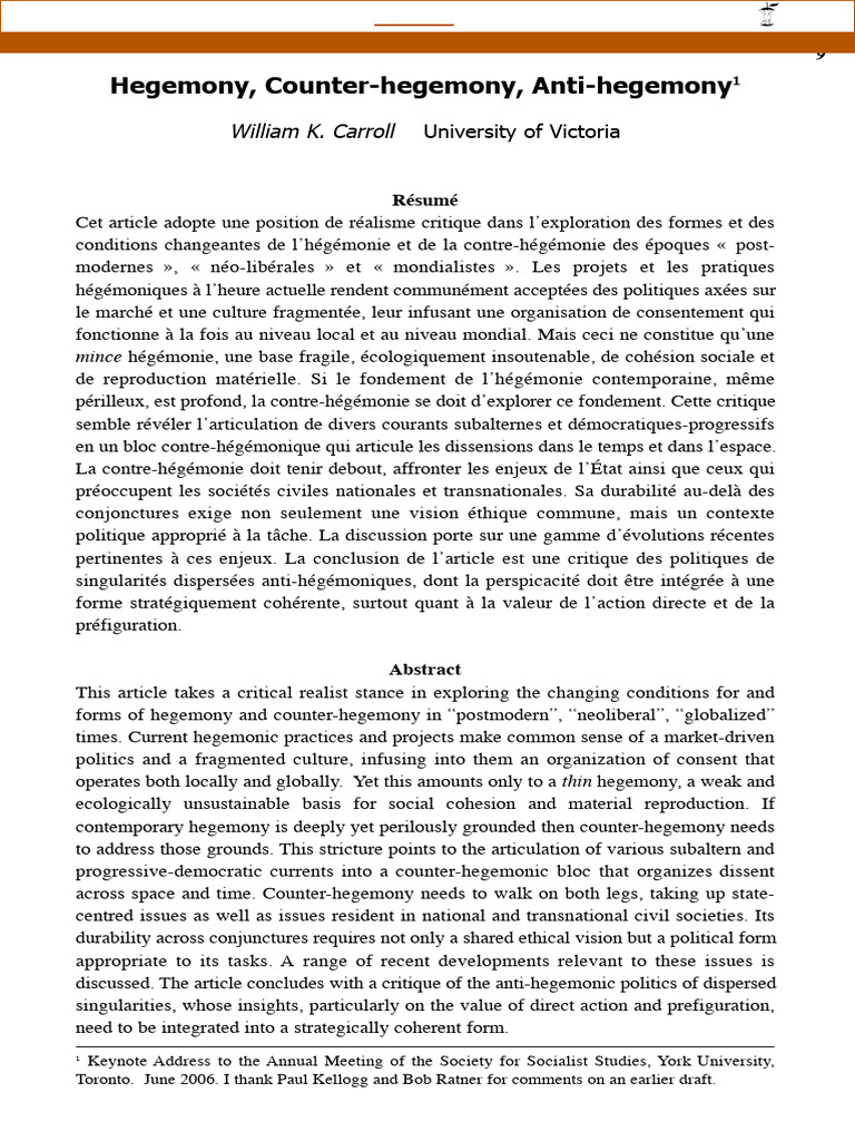 Hegemony and Counter-Hegemony Analysis | PDF | Neoliberalism | Hegemony