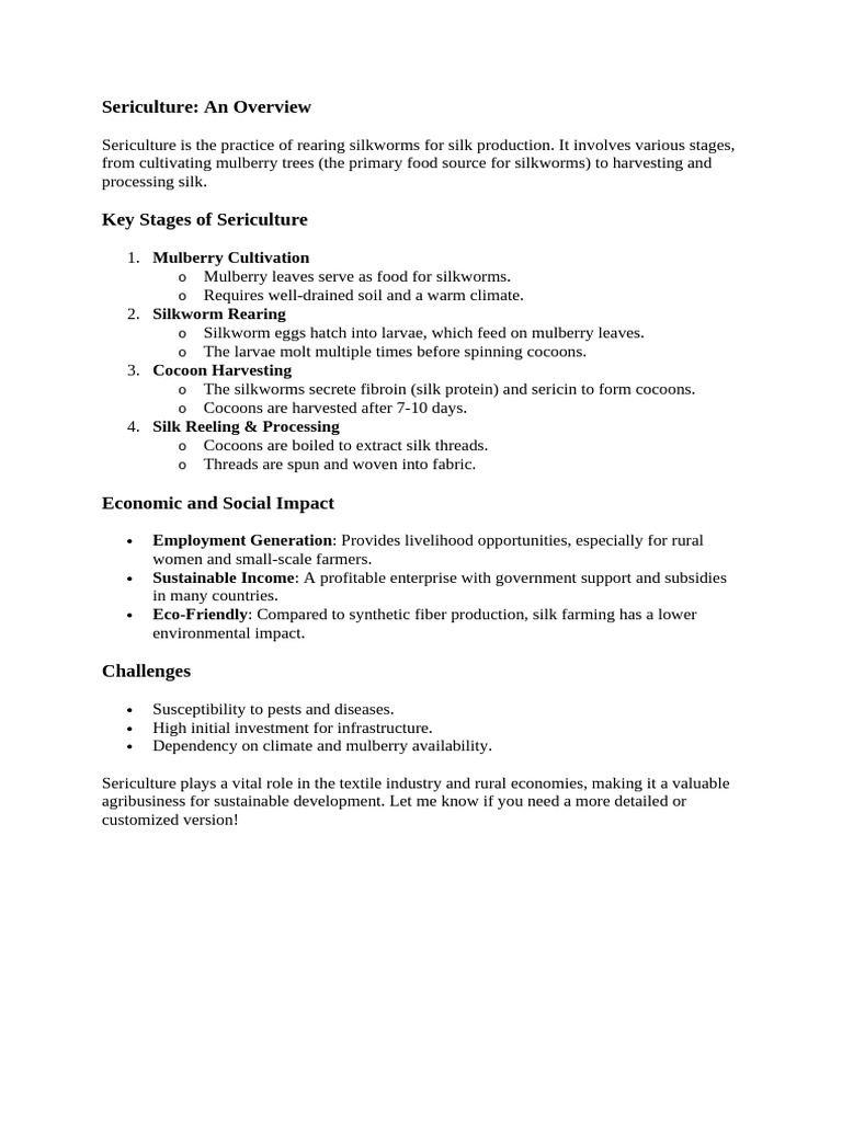 Overview of Sericulture Practices | PDF