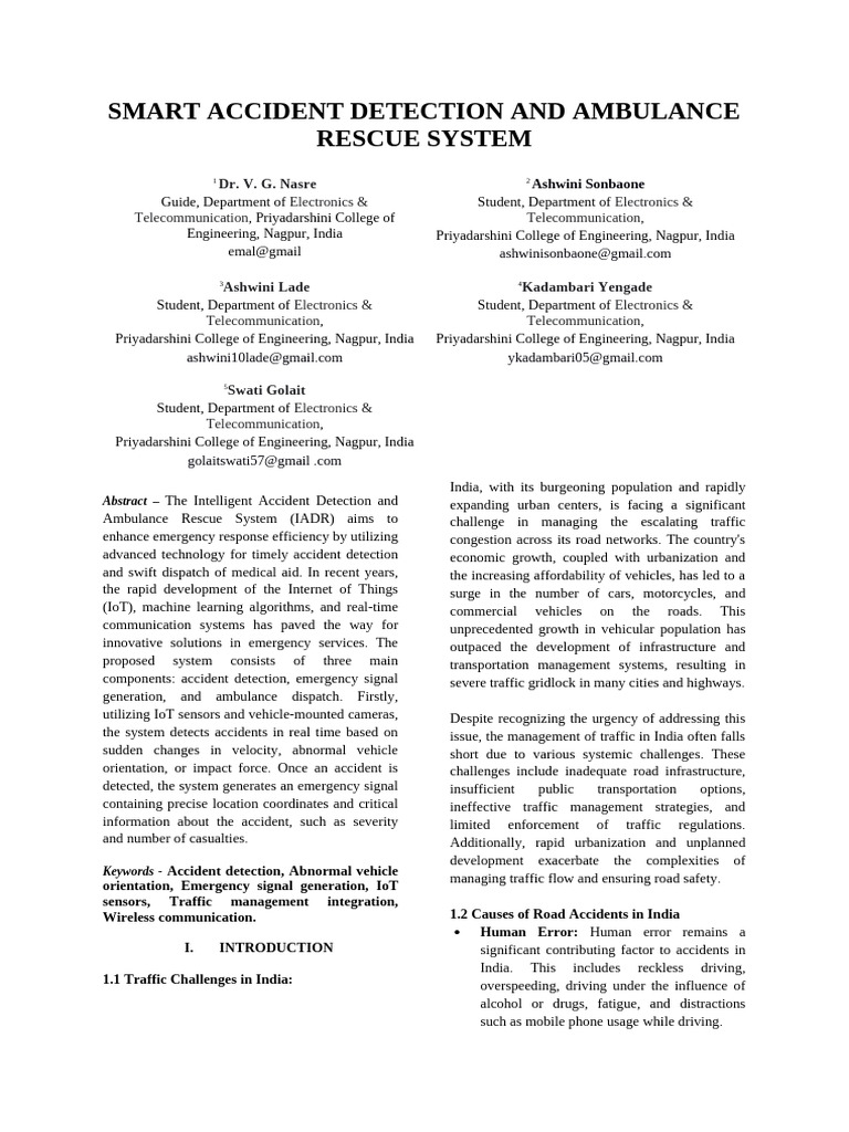 Accident Detection Research Paper | PDF | Internet Of Things | Traffic