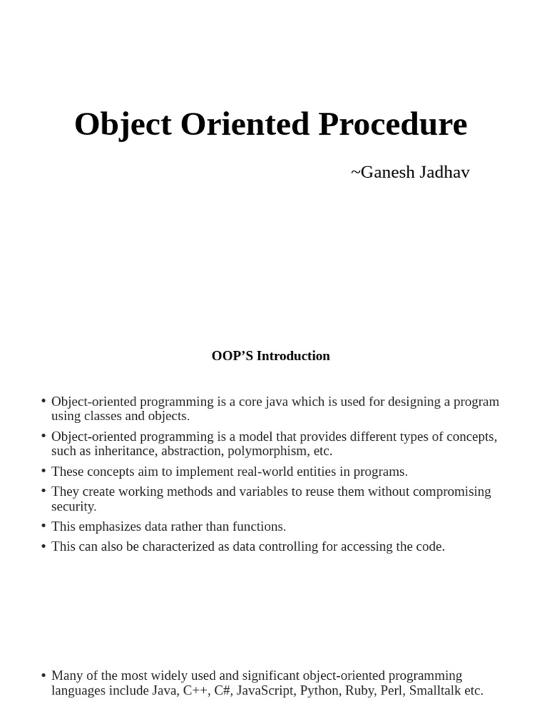 Object Oriented Procedure | PDF | Object Oriented Programming ...