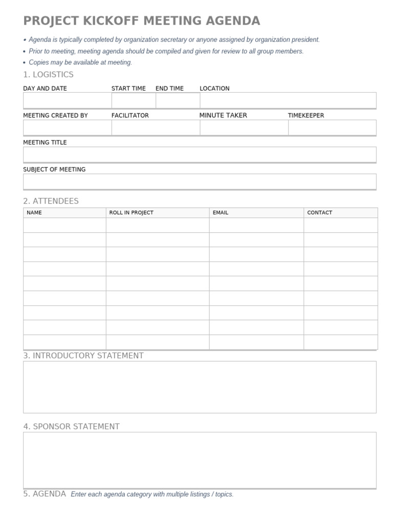 Project Kickoff Meeting Agenda Template | PDF