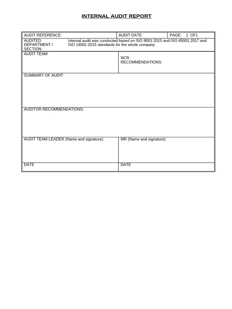 Internal Audit Report: ISO Compliance | PDF