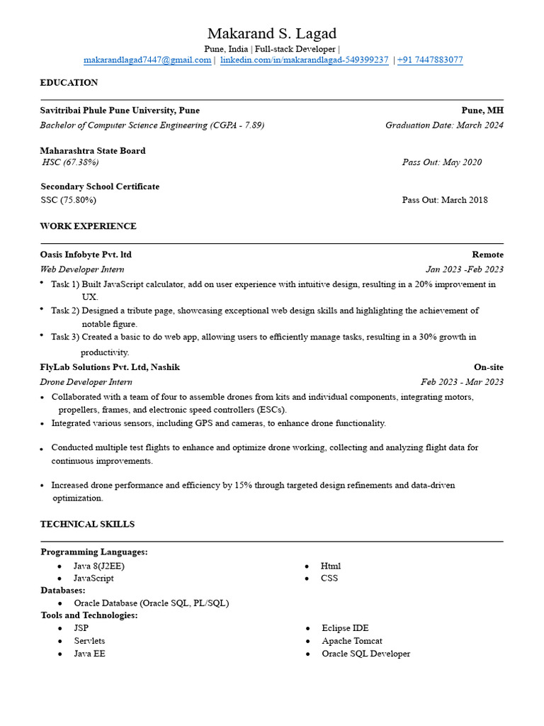 Full-Stack Developer Resume - Pune | PDF | Web Development | Computing
