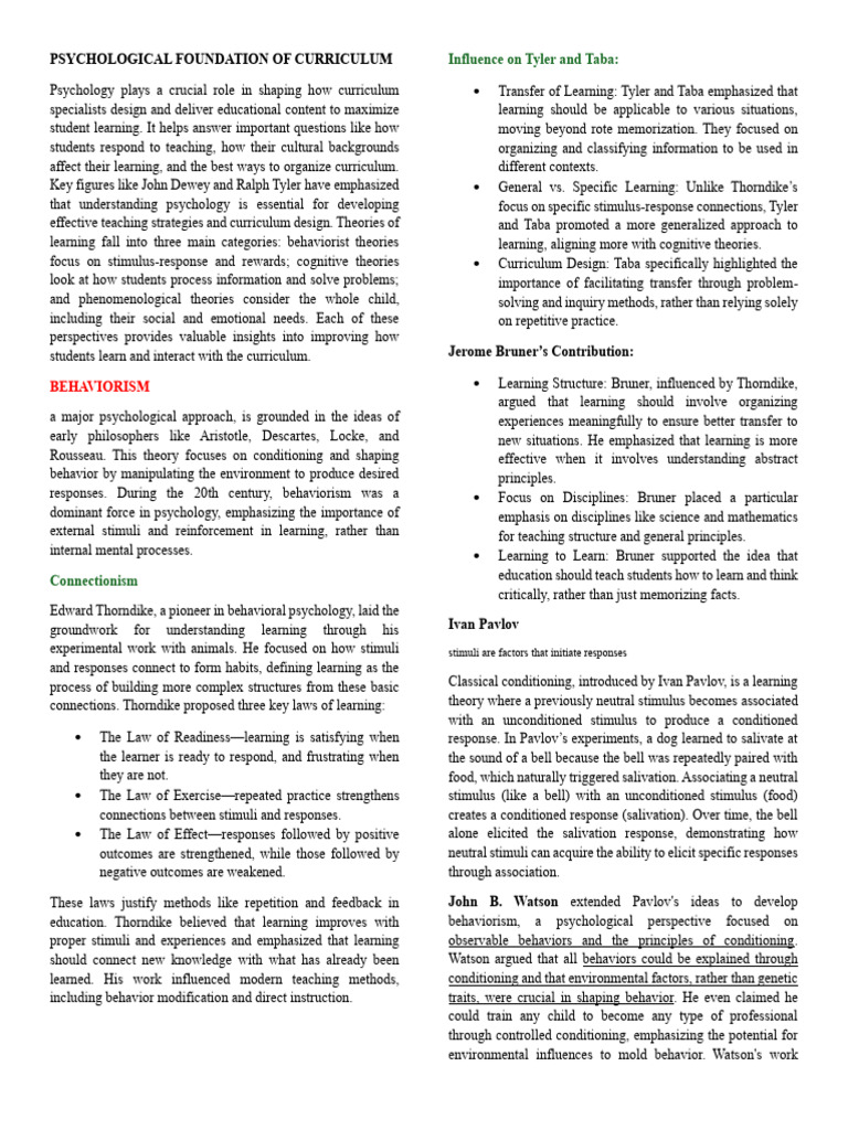 Psychology's Impact on Curriculum Design | PDF | Reinforcement | Learning