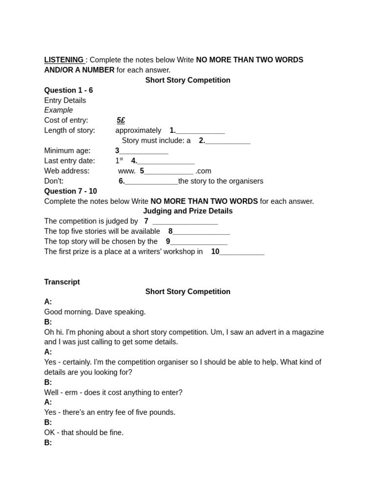 Short Story Competition Details | PDF