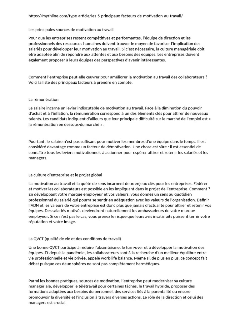 Facteurs clés de motivation au travail | PDF | Motivation | Motivant